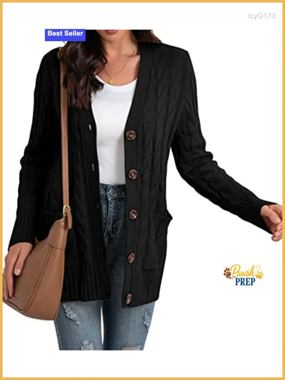 Women's Cable Knit Cardigan Sweater with Pockets, Cozy Long Sleeve Open Front